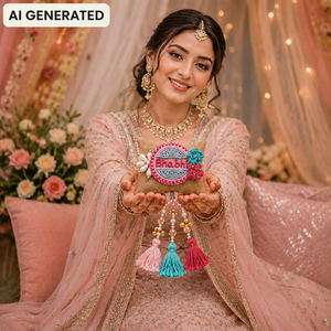 Ensemble de bracelets Bhabhi Rakhi faits à la main, en coton brodé en forme de cœur, cadeau personnalisé pour Bhabhi pour les fêtes - Product Image 5