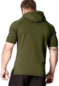 Custom Short Sleeve Winter Heavyweight Gym Hoodie for Men Regular Fit Hooded Zipper Pocket <b>Workout</b> Streetwear Gym <b>hoodies</b> - Product Image 2