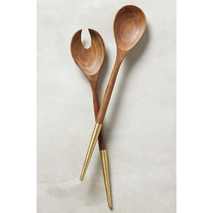 Juego de utensilios para servir ensalada de madera de acacia ecológica hechos a mano, utensilios de servir de madera con mango largo de primera calidad para la cocina al mejor precio - Product Image 3