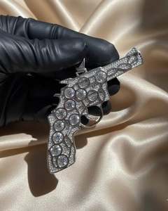 Pendentif pistolet Moissanite entièrement serti en argent sterling 925, micro-pavé, sertissage griffes, plaqué rhodium, taille brillante, style Hip Hop, unisexe - Product Image 6