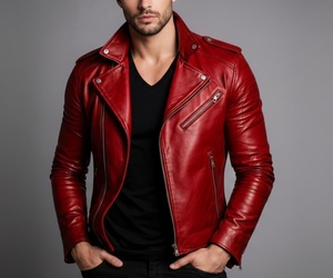 Veste formelle rouge en cuir tressé pour homme, col montant, lavée, écologique, respirante, coupe-vent, avec fermeture éclair, personnalisable - Product Image 4