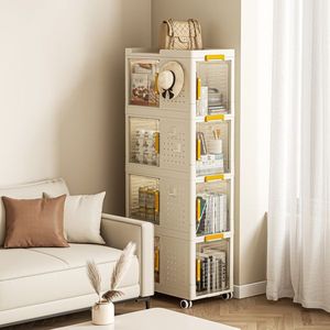 4 Tier Rolling Storage Bookcase with <b>Large</b> Capacity Storage <b>Bins</b> Mobile Multifunction Utility Organize Cart - Product Image 4