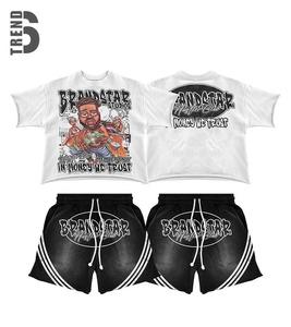 ชุดเสื้อยืดและกางเกงขาสั้นผู้ชาย Six Trend Sports สำหรับฤดูร้อน ระบายอากาศได้ดี สไตล์สตรีทแวร์ ทรงบ็อกซี่ ฟิต ดีไซน์วินเทจ ผ้าฝ้าย ชุดสองชิ้น - Product Image 4