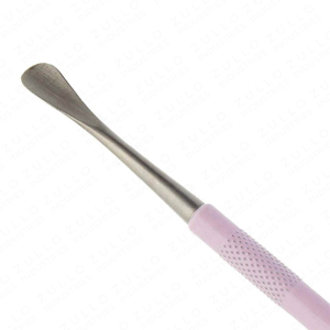Pousse-cuticules double extrémité en acier inoxydable couleur personnalisée Zullo Industries avec poignée rose, outil de nettoyage des ongles pour manucure professionnelle - Product Image 3