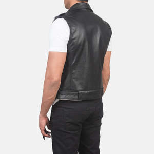 <b>Mens</b> Genuine Leather Biker <b>Vest</b> Sleeveless Motorcycle Style Casual Outerwear Custom Logo Wholesale Manufacturer - Product Image 2