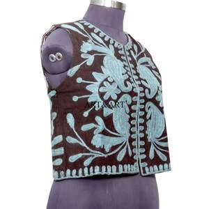 Chaleco de invierno para mujer con tejido de algodón, bordado floral, chaleco corto, punto abierto, para fiesta, tejido de punto. - Product Image 3