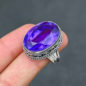 Magnifique bague tendance en topaze bleue de Londres, en argent sterling 925 massif, bijoux faits à la main, vente en gros directe d'usine - Product Image 1