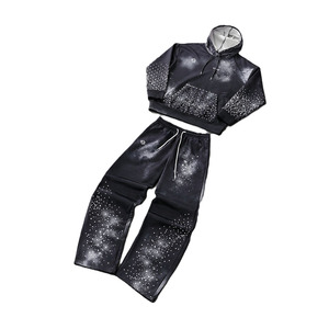 Ensembles de sweats à capuche personnalisés avec strass sur toute la surface, fournisseur OEM, qualité supérieure, molleton de coton, ensembles de jogging ODM, fabricant en gros - Product Image 2