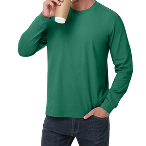Camiseta de Manga Larga para Hombre, Color Verde Sólido, Algodón, Cuello Redondo, Corte Regular, Tejido Jersey - Product Image 4