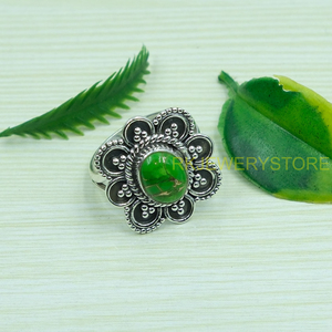 Anillo de Turquesa Verde Natural, Anillo de Plata de Ley 925, Anillo de Diseño Hecho a Mano, Anillo con Piedra Preciosa, Joyería de Turquesa - Product Image 5