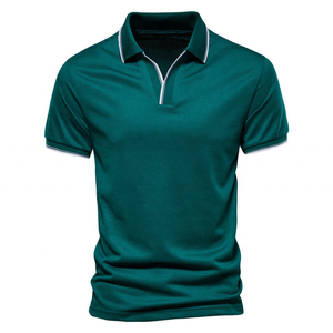 Polo de Manga Corta Azul para Hombre con Ribete en Contraste Blanco, Corte Regular, 100% Algodón Tejido, Estilo Casual - Product Image 2
