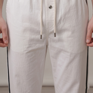 Men's White Cotton Stripe <b>Line</b> Pajama Trouser Drawstring Waist Summer Style Lightweight Trouser Night Pajama Men - Product Image 3