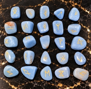 Juego de runas Angelita natural de 25 piezas, grandes piedras de runas nórdicas, juego de adivinación Angelita, grandes piedras de runas, regalo de adivinación espiritual - Product Image 6