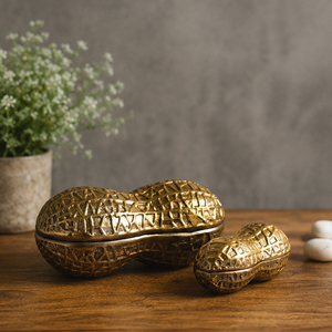 AK Brass Modern Handmade Decorative Golden Metal Peanut Box Sculpture Tabletop Set of 2 Showpiece for Table Decor - Product Image 3