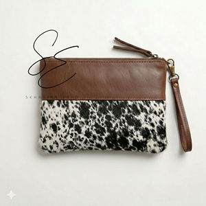 Handmade Cowhide Leather Wristlet <b>Wallet</b> Hair On Hide Western Clutch Zipper Pouch Women Travel Purse OEM - Product Image 1