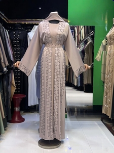 Wholesale Modest Dubai Beaded Sequined <b>Long</b> Sleeve Abaya Muslim Traditional Handmade Wedding Women Breathable V Neck - Product Image 5