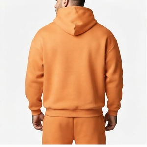 Men's <b>Orange</b> Hooded Sweatshirt Oversized Fit Solid Color <b>Fleece</b> Pullover Casual Streetwear Style - Product Image 2