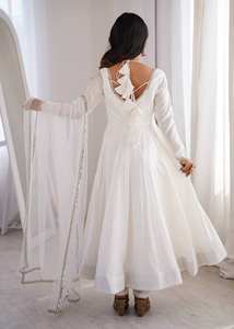 Salwar Tradicional Blanco Marfil para Mujer, con Dupatta de Tela, Diseño Otoñal, Minimalista, para Bodas, Fiestas Eid, Vestido Étnico de Seda Romana Pura - Product Image 5