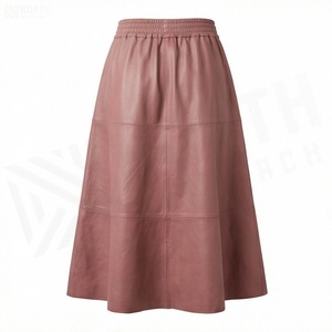 Jupe mi-longue en similicuir pour femme, taille élastique, couleur unie, style minimaliste, à porter en toutes saisons - Product Image 2