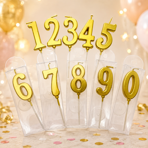 Velas de Cumpleaños con Números Dorados del 0 al 9, Velas Metálicas para Pastel, Velas de Cera de Parafina sin Humo, Decoración para Pastel, Venta al por Mayor - Product Image 1