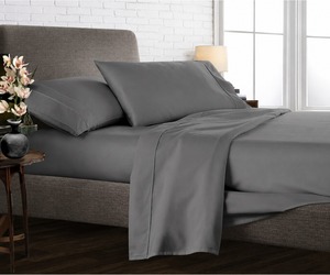 Parure de lit de luxe 400 fils/pouce carré, taille Queen, gris chiné, 4 pièces, ultra douce, respirante, drap-housse à poches profondes, décoration élégante pour la maison - Product Image 1
