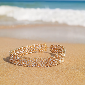 Wedding Gold Plated Stainless Steel Crystal Rhinestone Anklet-Waterproof Beach Bridal Jewelry - Product Image 3