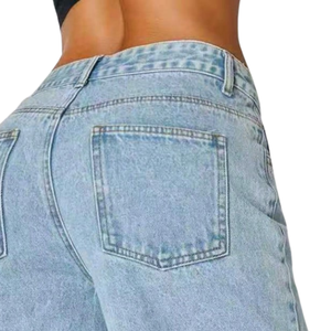 Jean en denim ample taille haute pour femme, coupe décontractée en coton respirant, pantalon tendance pour le quotidien, séchage rapide, idéal pour l'été - Product Image 4