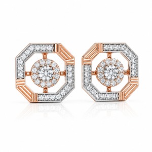 Pendientes de Oro Rosa con Diamantes, Corte Brillante Redondo, Diseño Geométrico de Halo, Joyería Fina de Lujo para Mujer - Product Image 6