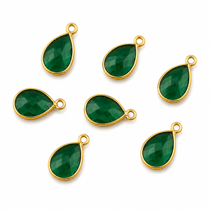 Green Onyx Quartz Faceted Pear Drop Gemstone Charm Gold Bezel <b>Pendant</b> Single <b>Bail</b> Connector for Necklace Bracelet Jewelry Making - Product Image 4