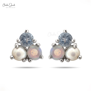 ต่างหูเงินแท้ 925 ประดับพลอยหลายชนิด 3 เม็ด ดีไซน์เรียบหรู เหมาะเป็นของขวัญวันครบรอบ ขายส่งเครื่องประดับ - Product Image 1