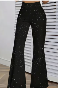 Hardhoodi Interination Women High Elastic Waist <b>Cow</b> <b>Print</b> <b>Flare</b> Pants Full Length Sporty Trousers Pockets All Seasons - Product Image 6