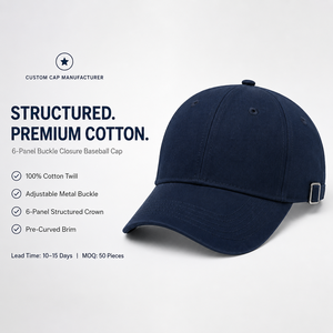 Custom Embroidered Logo Baseball <b>Cap</b> 6-Panel Adjustable Cotton Unisex Casual Hat With Metal Buckle Front Panel Design - Product Image 3