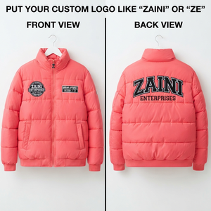Premium 380 GSM Polyester Pongee Men Puffer <b>Jacket</b> Coral <b>Pink</b> Quilted Panel Design Custom Embroidery Chenille Patch Logo - Product Image 1