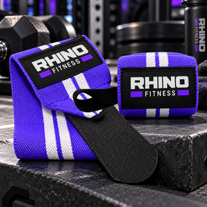 ผ้าพันข้อมือ RHINO FITNESS สีม่วง ทำจากผ้าฝ้าย สำหรับมือซ้าย พร้อมแถบตีนตุ๊กแก สำหรับยกน้ำหนักและใช้ในยิม - Product Image 1