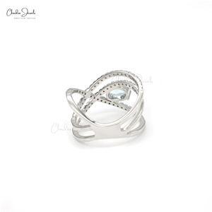 Anillo Crossover Más Vendido con Gema de Aguamarina Natural de 0.63CTW y Diamantes, Anillo de Boda de Oro Sólido de 14K, Fabricante de Joyería Fina - Product Image 6