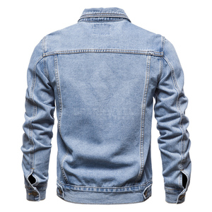 <b>Men's</b> Light Blue Washed Denim Trucker <b>Jacket</b> Button Closure <b>Long</b> Sleeve Slim Fit Casual Jean <b>Jacket</b> for Spring and Autumn - Product Image 4