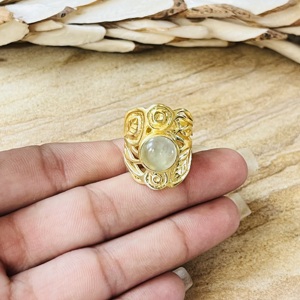 Fashionable Design Prehnite <b>Rings</b> Boho Floral Bands Brass <b>Ring</b> For Women 18k <b>Gold</b> Plated Botanical <b>Cocktail</b> Wholesale/OEM/ODM - Product Image 2