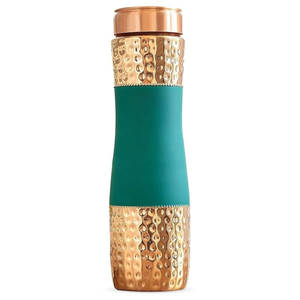 Half Hammered Half Green Color Silk Finish <b>Copper</b> Water <b>Bottle</b> Handmade Pure <b>Copper</b> <b>Drinking</b> <b>Bottle</b> For Daily Hydration - Product Image 4