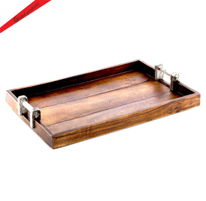 Nouvelle arrivée, plateau rond en bois avec poignée en métal noir, type pliable, plateau décoratif pour restaurant, bar et hôtel - Product Image 5