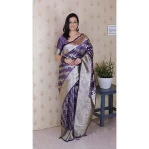 <b>Elite</b> Weaves Lavender Soft Silk Banarasi Jaal Meenakari Zari Woven Evening Saree 650g - Product Image 6