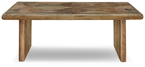 Table basse de salon moderne en bois de manguier massif avec plateau à motif géométrique pliable et durable, style contemporain - Product Image 2