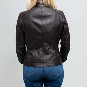 Chaqueta de Cuero Casual de Alta Calidad para Mujer, Chaqueta con Cierre para Primavera y Otoño, Diseño Sólido con Logotipo, OEM Personalizado Disponible - Product Image 2