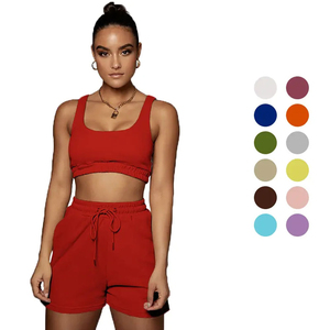 Conjunto Casual de Verano para Mujer, 2 Piezas, Poliéster/Algodón, Top Corto y Pantalones Cortos hasta la Rodilla, Transpirable - Product Image 3