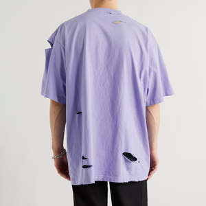 เสื้อยืดสีเทาฟอกซีดสไตล์วินเทจ แต่งขาดๆ แนวสตรีทแวร์ สกรีนโลโก้ได้ คุณภาพพรีเมียม สำหรับผู้ชาย สวมใส่สบาย - Product Image 4