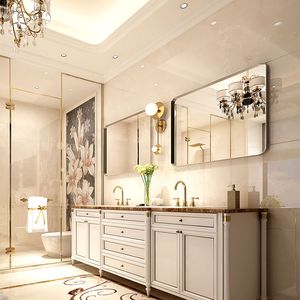 36x30inch Glossy Brushed <b>Silver</b> Rectangle Wall <b>Mirror</b> with Rounded Corners Metal <b>Frame</b> Home Bathroom Wall Mounted <b>Mirror</b> - Product Image 6