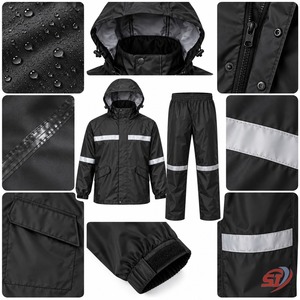 Maßgefertigter Schwarzer Reflektierender Sturm-Wasserdichter Regenanzug mit Kapuzenjacke und Hose, Reflektierende Outdoor-Arbeitskleidung, Wetterschutz-Lieferant - Product Image 6