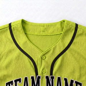 Maillot de baseball personnalisé jaune vert néon, boutonné sur le devant, manches courtes, maille respirante, nom et numéro de l'équipe - Product Image 5