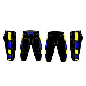 Conjunto de Uniforme de Fútbol Americano Personalizado, Negro, Azul y Amarillo, Jersey y Pantalones Sublimados, para Hombre Adulto, Transpirable, Cuello en V, Sin Mangas - Product Image 3