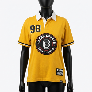 Camiseta de Rugby para Mujer, 220 GSM, Algodón y Poliéster, Jersey Deportivo Amarillo, Logotipo Serigrafiado Personalizado, Camiseta de Rugby de Algodón para Mujer - Product Image 5