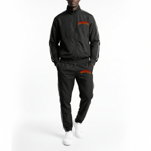 Custom <b>Zip</b> <b>Hooded</b> Streetwear Cotton Jacket Pants 2 Piece Set Premium Tracksuits Windbreaker Sweat Suits Set Side Piping - Product Image 1